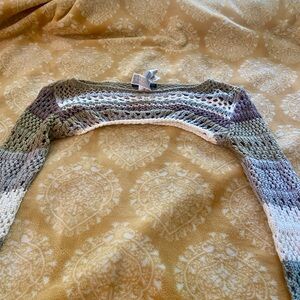 Crochet Open-Knit Shrug in Green, tan, brown & off white